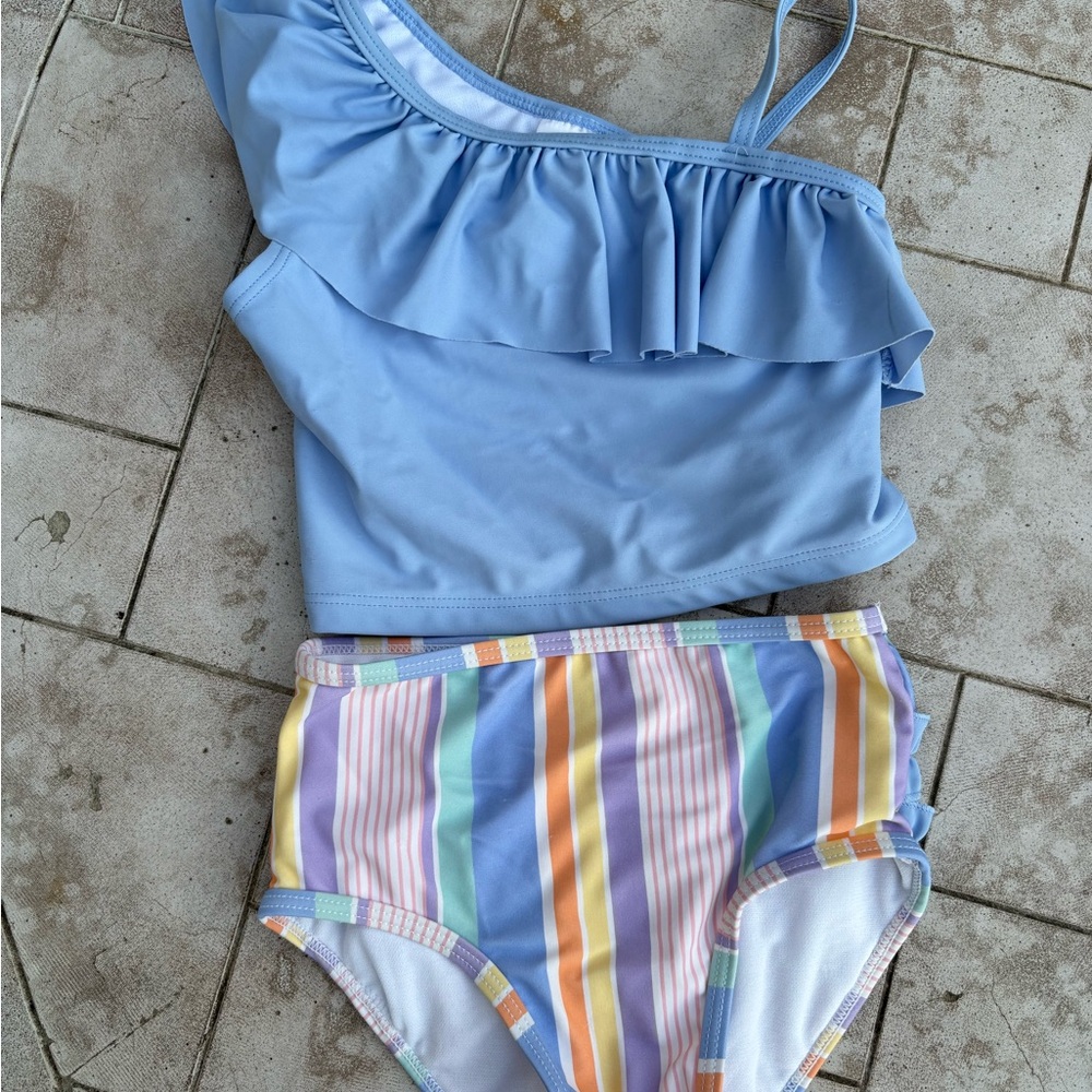 ☀️Get SUMMER Ready☀️Ruffle Butts Periwinkle 2-Piece Set w/Cheerful Stripes sz 3T